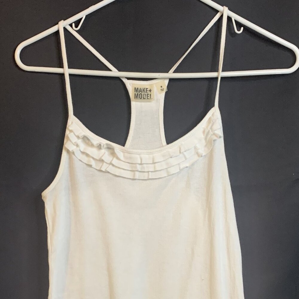 Women's Make + Model Size M - White Thin Sleeveless Ruffles Tank Top